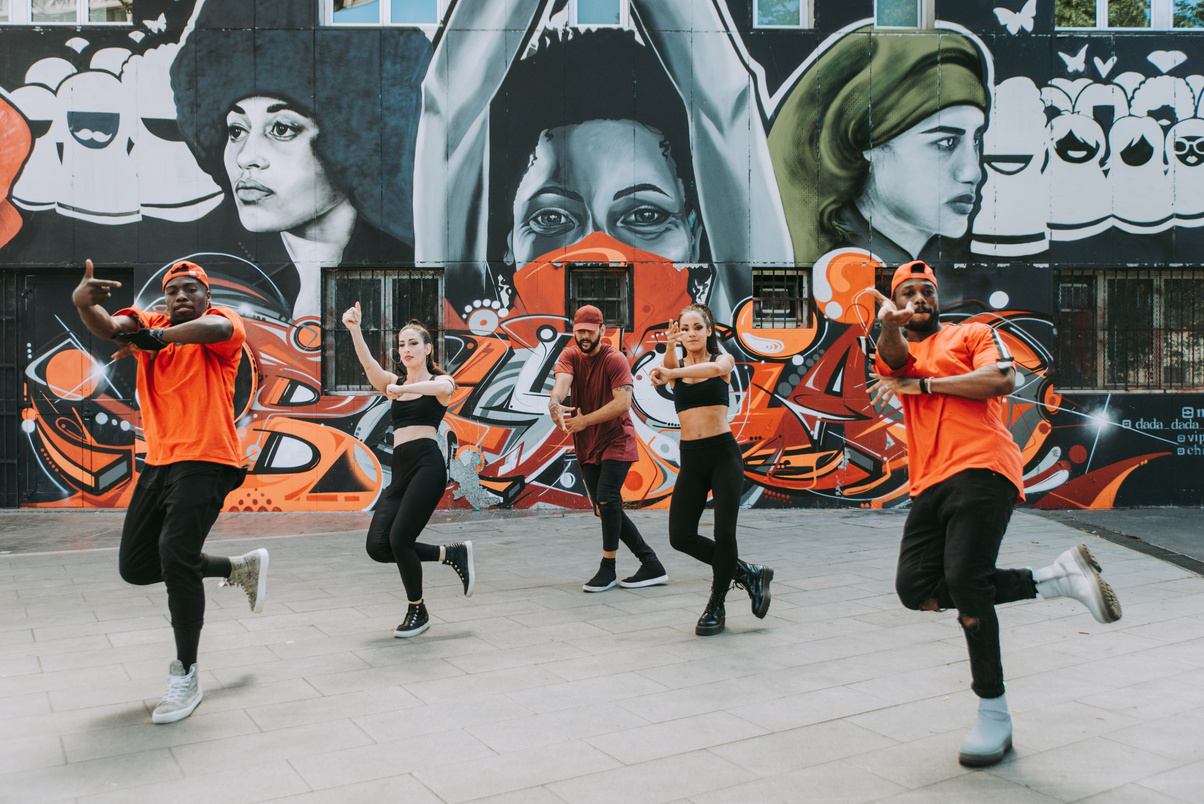 Hip Hop Crew Dancing Outdoors